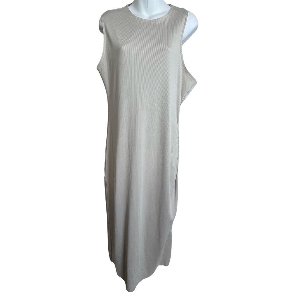 Nostrasantissima Ribbed Sleeveless Midi Dress‎ Size L Beige Raw Edge Hem